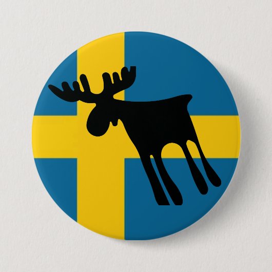Älg / Moose med Svenska flaggan Ronde Button 7,6 Cm (Voorkant)