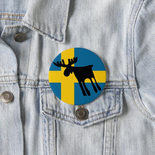 Älg / Moose med Svenska flaggan Ronde Button 7,6 Cm (In situ)