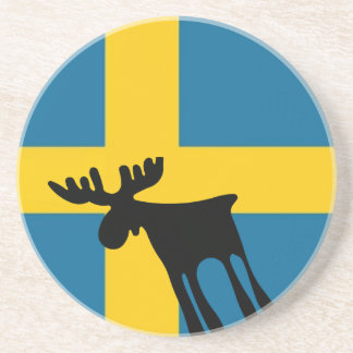 Älg / Moose med Svenska flaggan Zandsteen Onderzetter
