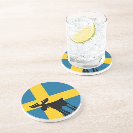 Älg / Moose med Svenska flaggan Zandsteen Onderzetter (Zijkant)