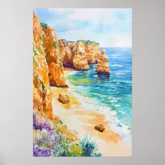 Algarve Aquarel Poster Aquarel Vintage (Voorkant)