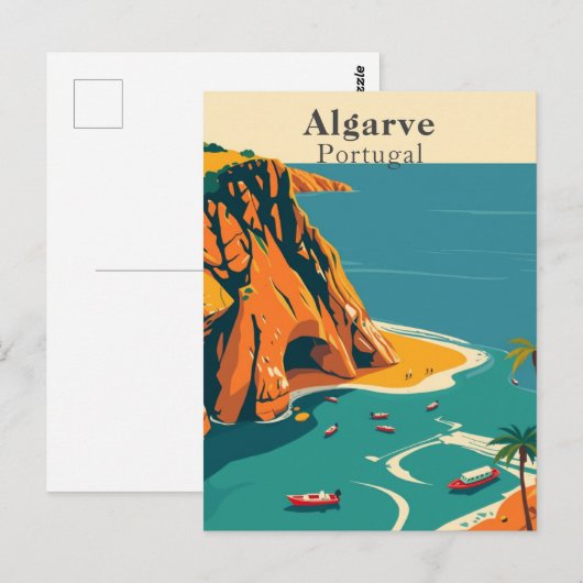 Algarve, Portugal Europese Retro Kustkunst Briefkaart (Voorkant / Achterkant)