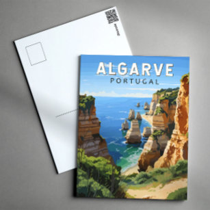 Algarve Portugal Reizen Kunst Vintage Briefkaart