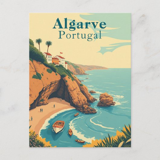 Algarve Portugal Retro Beach Reizen Briefkaart (Voorkant)