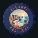 Algarve Portugal retro noodcirkel Magneet<br><div class="desc">Het ontwerp van de vectorkunst van Algarve. De Algarve,  het zuidelijkste gebied van Portugal,  staat bekend om zijn Atlantische stranden en golfterreinen.</div>
