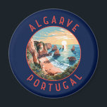 Algarve Portugal retro noodcirkel Magneet<br><div class="desc">Het ontwerp van de vectorkunst van Algarve. De Algarve,  het zuidelijkste gebied van Portugal,  staat bekend om zijn Atlantische stranden en golfterreinen.</div>