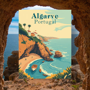 Algarve Portugal Retro Strand Reizen Briefkaart