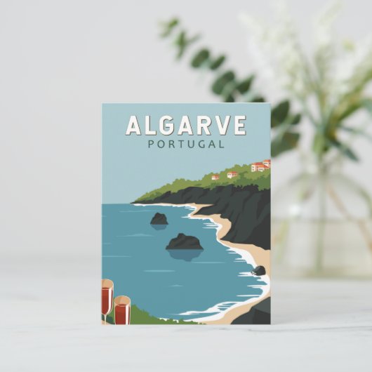 Algarve Portugal Retro Travel Art  Briefkaart (Staand voorkant)