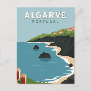 Algarve Portugal Retro Travel Art  Briefkaart