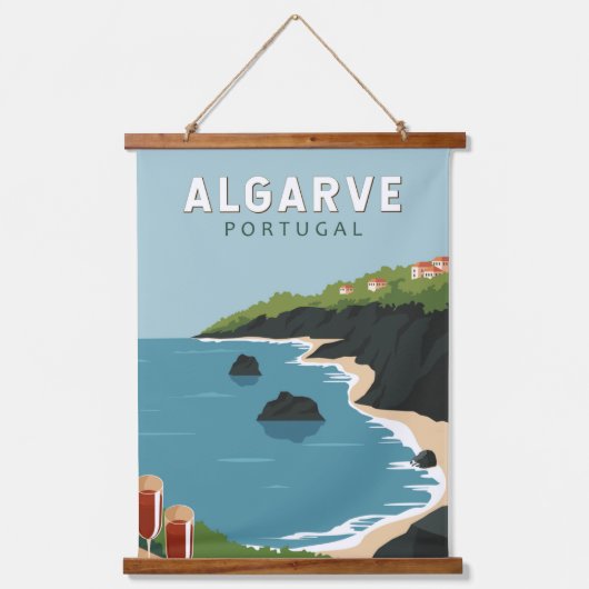 Algarve Portugal Retro Travel Art  Hangend Wandkleed (Voorkant)