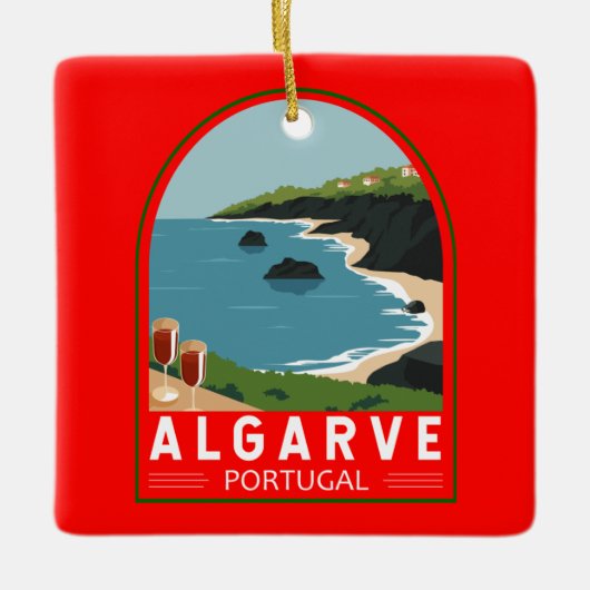 Algarve Portugal Retro Travel Art  Keramisch Ornament (Voorkant)