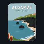 Algarve Portugal Retro Travel Art  Magneet<br><div class="desc">Het ontwerp van de vectorkunst van Algarve. De Algarve,  het zuidelijkste gebied van Portugal,  staat bekend om zijn Atlantische stranden en golfterreinen.</div>