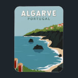 Algarve Portugal Retro Travel Art  Magneet<br><div class="desc">Het ontwerp van de vectorkunst van Algarve. De Algarve,  het zuidelijkste gebied van Portugal,  staat bekend om zijn Atlantische stranden en golfterreinen.</div>