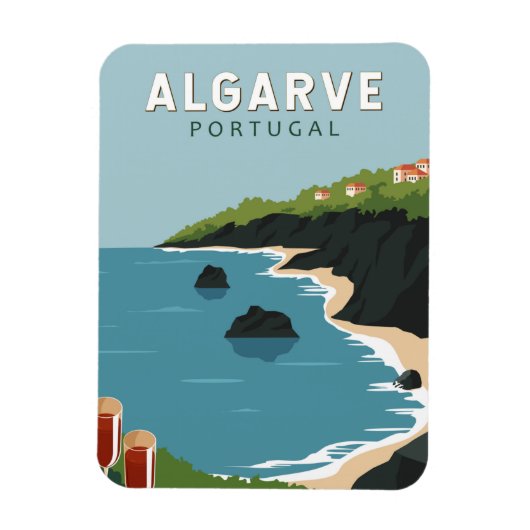 Algarve Portugal Retro Travel Art  Magneet (Verticaal)