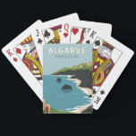 Algarve Portugal Retro Travel Art  Pokerkaarten<br><div class="desc">Het ontwerp van de vectorkunst van Algarve. De Algarve,  het zuidelijkste gebied van Portugal,  staat bekend om zijn Atlantische stranden en golfterreinen.</div>
