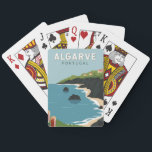 Algarve Portugal Retro Travel Art  Pokerkaarten<br><div class="desc">Het ontwerp van de vectorkunst van Algarve. De Algarve,  het zuidelijkste gebied van Portugal,  staat bekend om zijn Atlantische stranden en golfterreinen.</div>