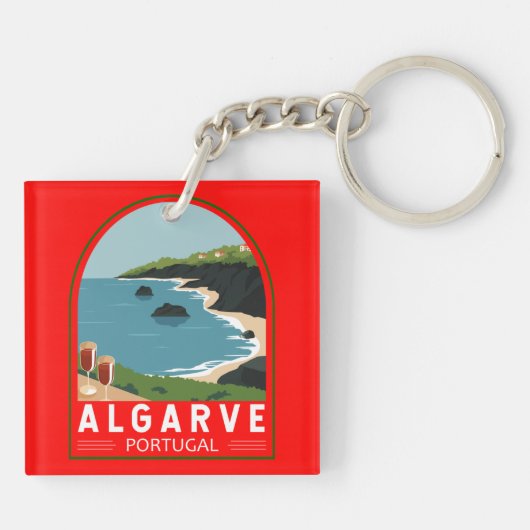 Algarve Portugal Retro Travel Art  Sleutelhanger (Achterkant)