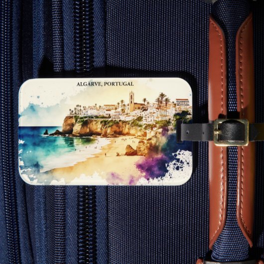 Algarve Portugal Waterverf Reizen Bagagelabel (Voorkant Insitu 4)