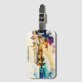 Algarve Portugal Waterverf Reizen Bagagelabel (Voorkant (verticaal))