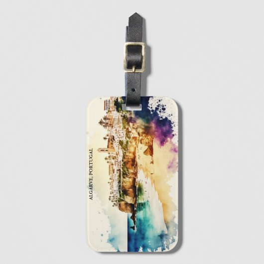 Algarve Portugal Waterverf Reizen Bagagelabel (Voorkant (verticaal))