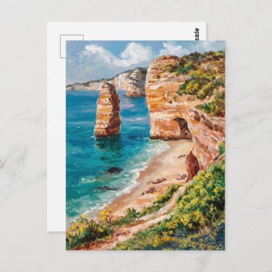 Algarve Portugal Waterverf Schilderij Reizen Briefkaart (Voorkant / Achterkant)