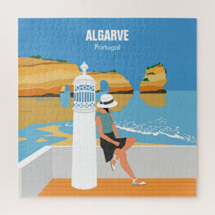 Algarve strand meisje reis vintage stijl legpuzzel