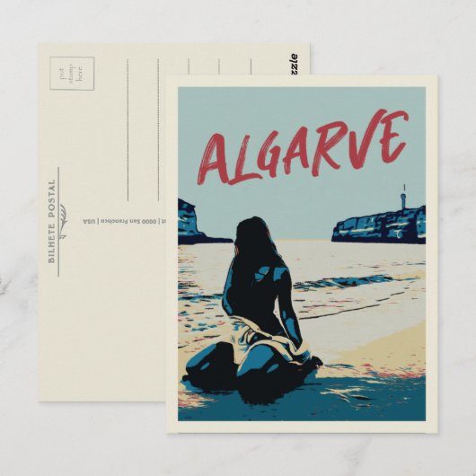 Algarve strand scenery illustration Portugal Postc Briefkaart (Voorkant / Achterkant)