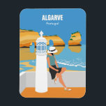 Algarve strandmeisje op manier magneet<br><div class="desc">De Algarve is beroemd om zijn prachtige kustlijn en prachtige stranden met gele rotskliffen en grotformaties, warm kristalhelder water en heldere zon. Toeristen houden van de door klif gesteunde stranden in het zuiden van Portugal. Het is een perfecte vakantiebestemming voor strandliefhebbers. De gewitwasde architectuur met Moorachtige deuren en daken waar...</div>