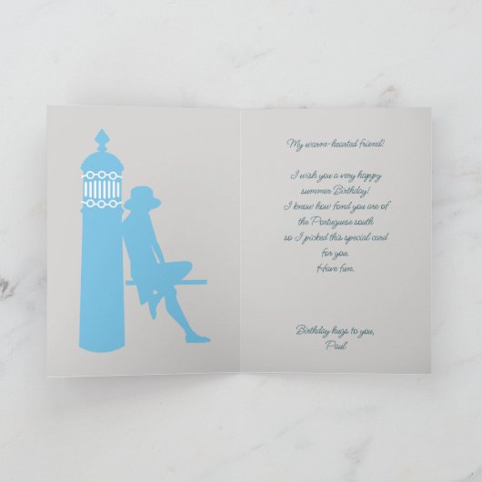 Algarve strandmeisje op manier notitiekaartje (Binnen)