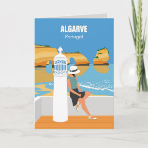 Algarve strandmeisje op manier notitiekaartje