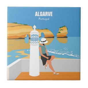 Algarve strandmeisje op  manier tegeltje