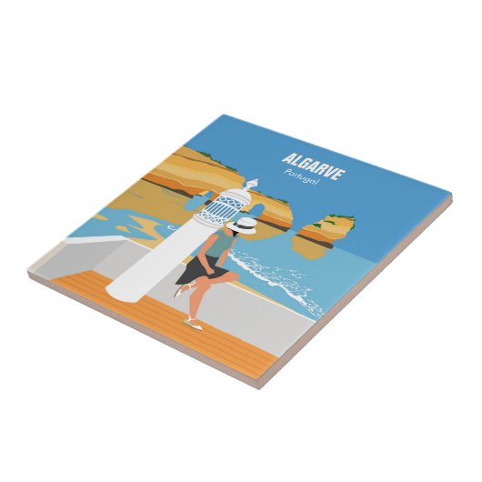 Algarve strandmeisje op  manier tegeltje (Zijkant)