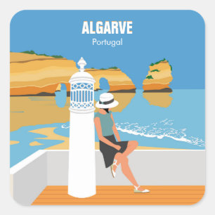 Algarve strandmeisje op  manier vierkante sticker