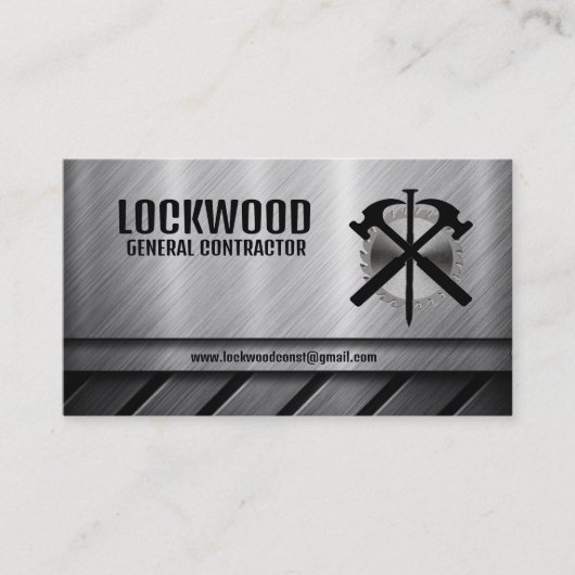 Algemeen Aannemer Hammer Saw Blade Nail Zilver Visitekaartje (Voorkant)