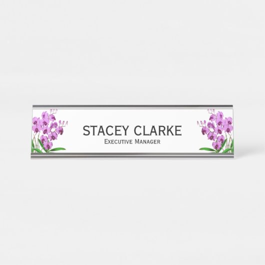 Algemeen directeur van Elegant Paars Orchid Bureau Naambordje (Voorkant)