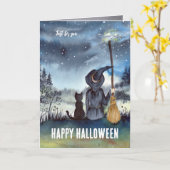 Algemeen Happy Halloween Black Cat and The Witch Kaart (Gele Bloem)