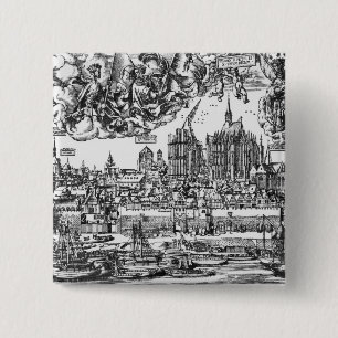 Algemeen Uitzicht Keulen, 1531 (graving) (b/w pho Vierkante Button 5,1 Cm
