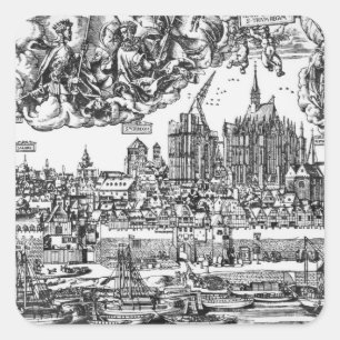 Algemeen Uitzicht Keulen, 1531 (graving) (b/w pho Vierkante Sticker