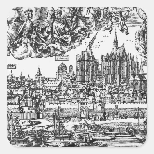Algemeen Uitzicht Keulen, 1531 (graving) (b/w pho Vierkante Sticker (Voorkant)