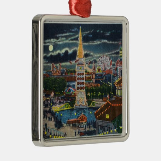 Algemeen Uitzicht van het Luna Park bij nacht Metalen Ornament (Rechts)