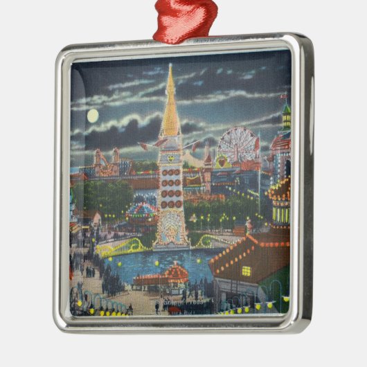 Algemeen Uitzicht van het Luna Park bij nacht Metalen Ornament (Links)
