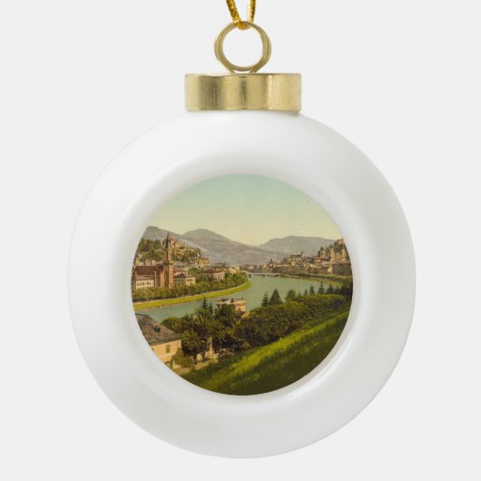 Algemeen Uitzicht van Salzburg, Oostenrijk Keramische Bal Ornament (Voorkant)