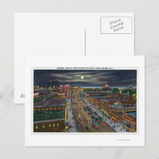 Algemeen Uitzicht van Surf Avenue te Night Briefkaart (Voorkant / Achterkant)