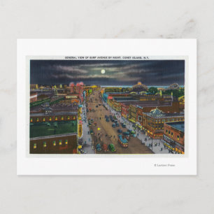 Algemeen Uitzicht van Surf Avenue te Night Briefkaart