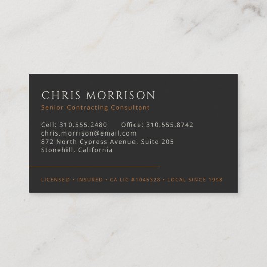 Algemene aannemer bouw zwart koper visitekaartje (Achterkant)