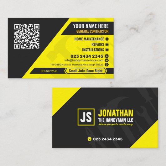 Algemene Aannemer, Handyman service, Bouw Visitekaartje (Voorkant / Achterkant)