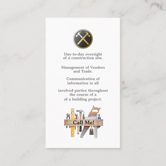 Algemene Aannemer - Huis met Gereedschap erop Visitekaartje (Achterkant)