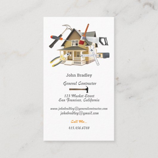 Algemene Aannemer - Huis met Gereedschap erop Visitekaartje (Voorkant)