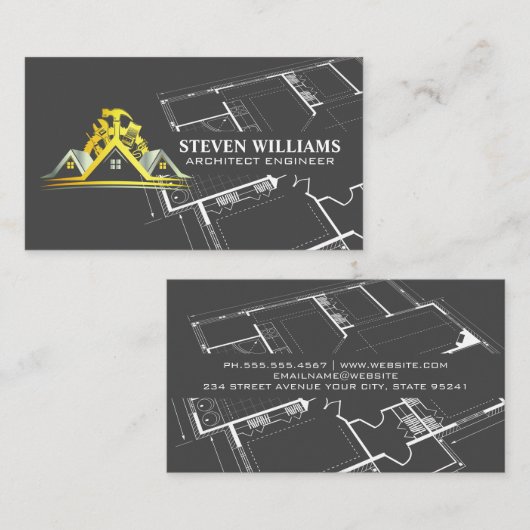 algemene aannemersbouw | Blauwdrukken Visitekaartje (Voorkant / Achterkant)