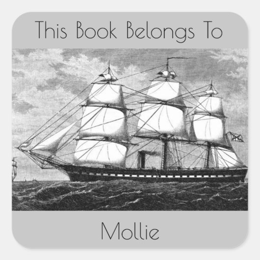 algemene admiraal Sailing Ship Bookplate Vierkante Sticker (Voorkant)